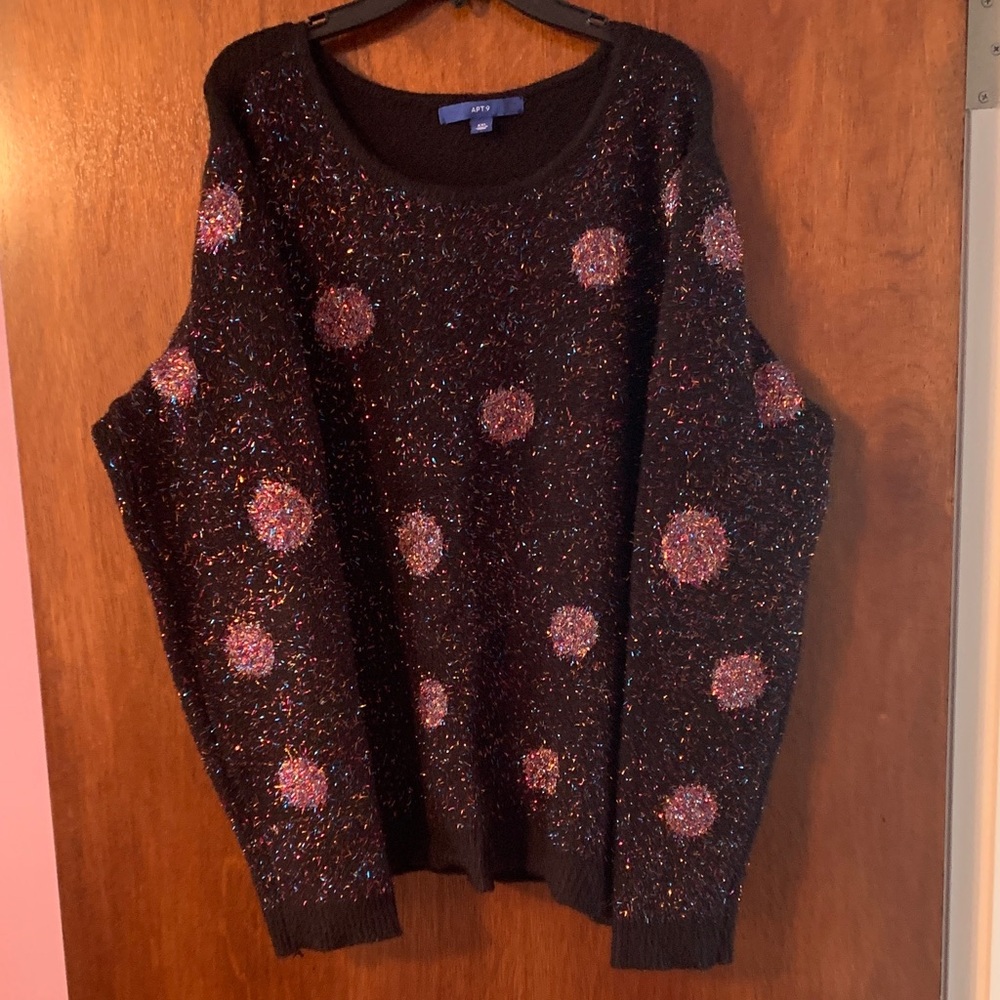 Apt. 9 Black Sweater with Pink Polka Dots